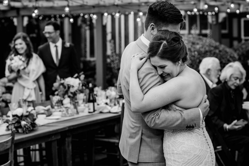The bride and groom's first dance during their wedding reception at The Winchester Mystery House in San Jose, CA