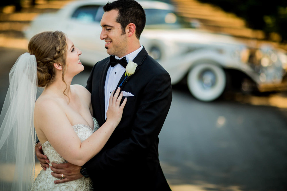 Portrait of a bride and groom at Wolf Lakes Park in Sanger, CA