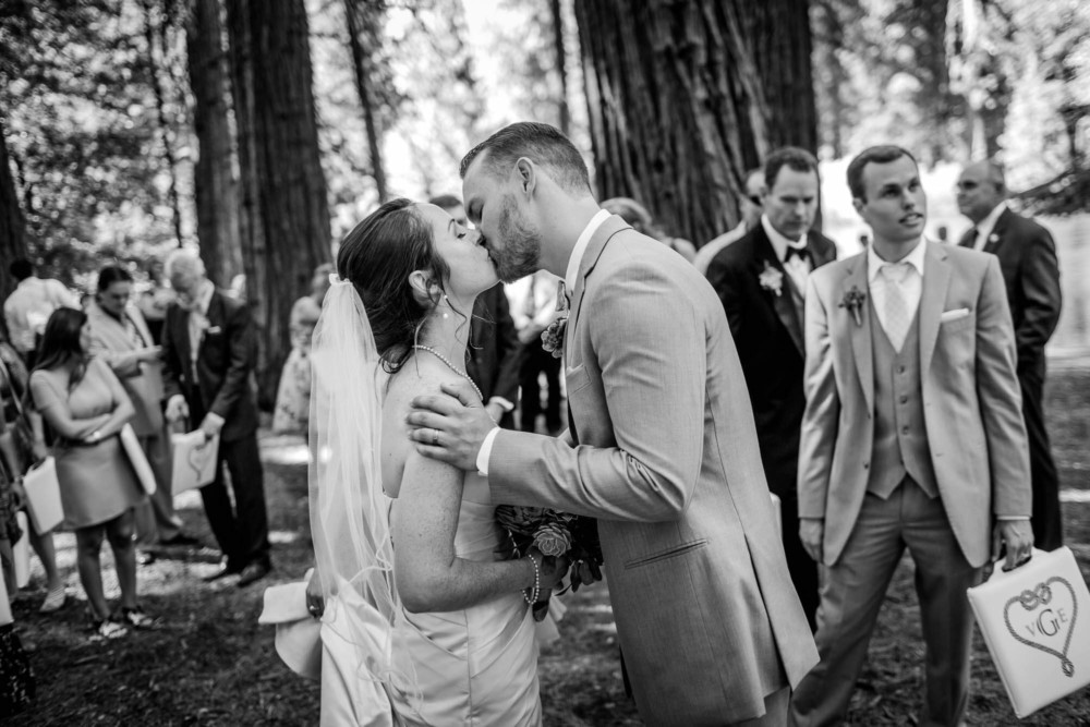 Hugs and congratulations after the wedding in Yosemite Valley