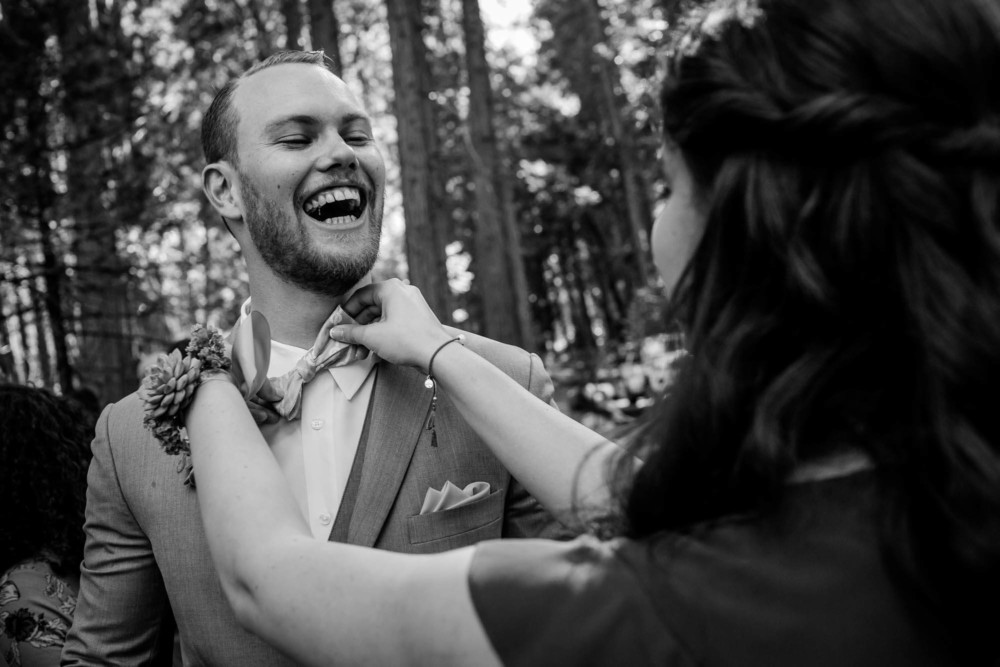 Hugs and congratulations after the wedding in Yosemite Valley