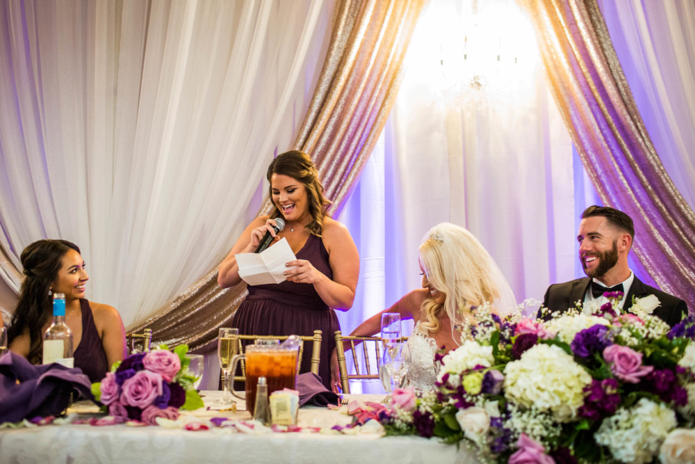 Maid of honor gives speech at wedding reception at Copper River Country Club