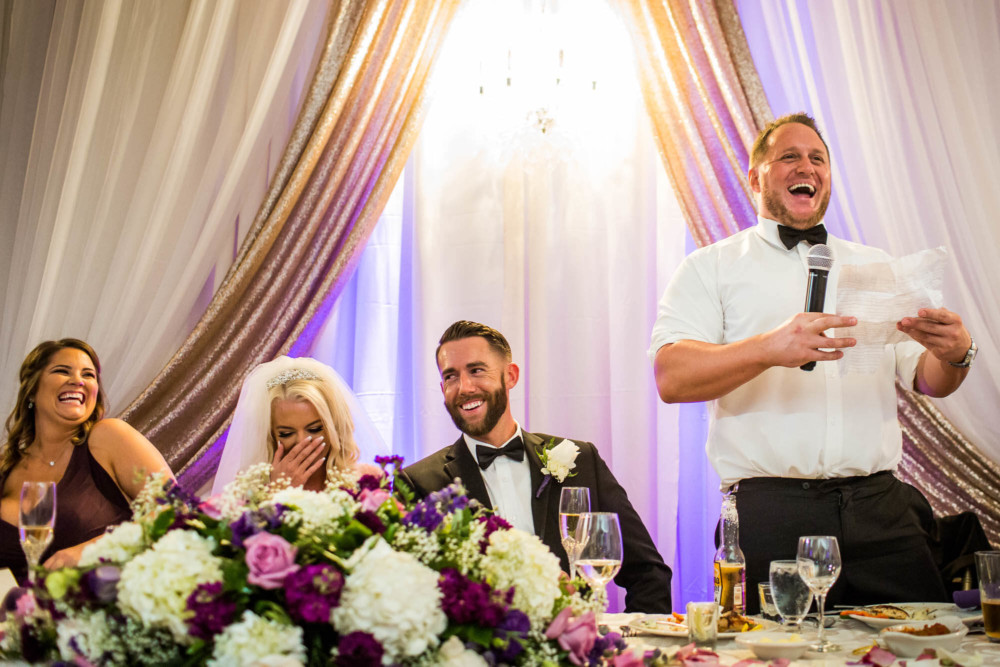 Best Man gives speech at wedding reception at Copper River Country Club