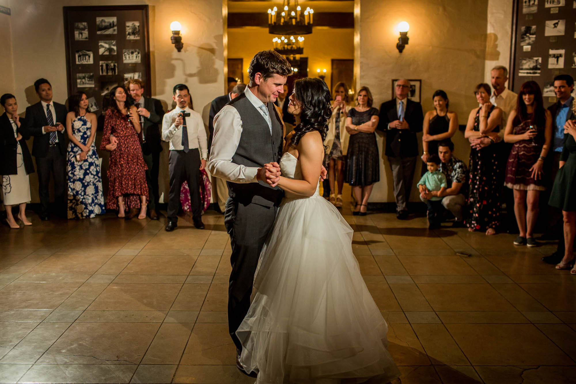 Bride and groom's first dance in the Winter Club Room at the Majestic Yosemite Hotel