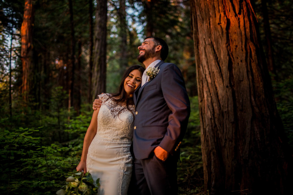 Portrait of the bride and groom at sunset at Paradise Springs