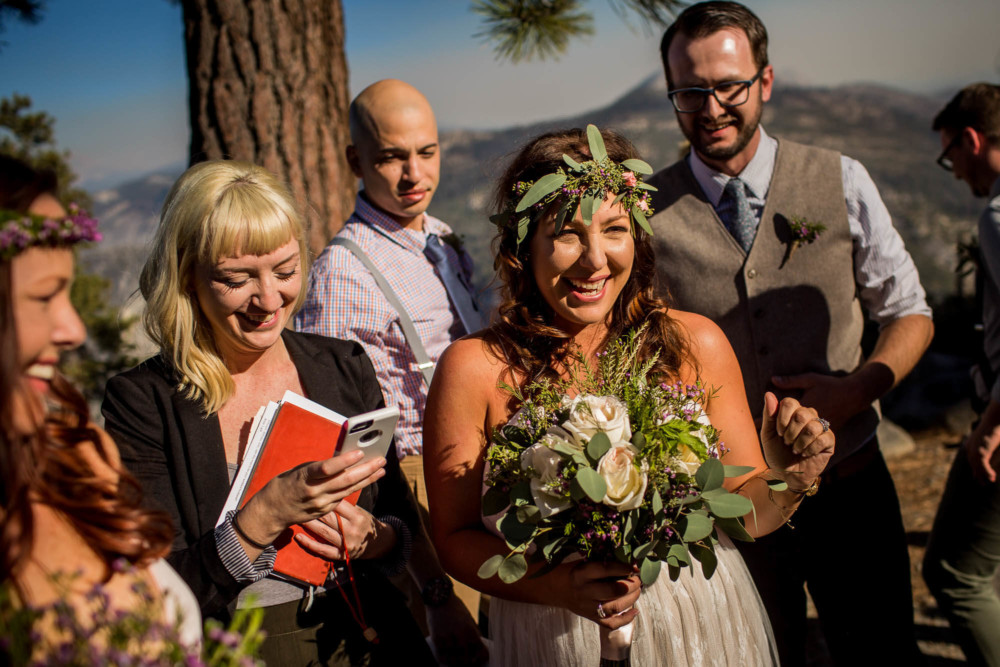 Everyone is all smiles after the wedding ceremony at Glacier Point