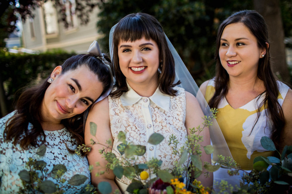 Portrait of bride with bridesmaids