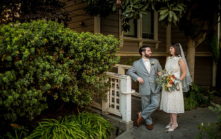 Portrait of the bride and groom at Preservation Park in Oakland, CA
