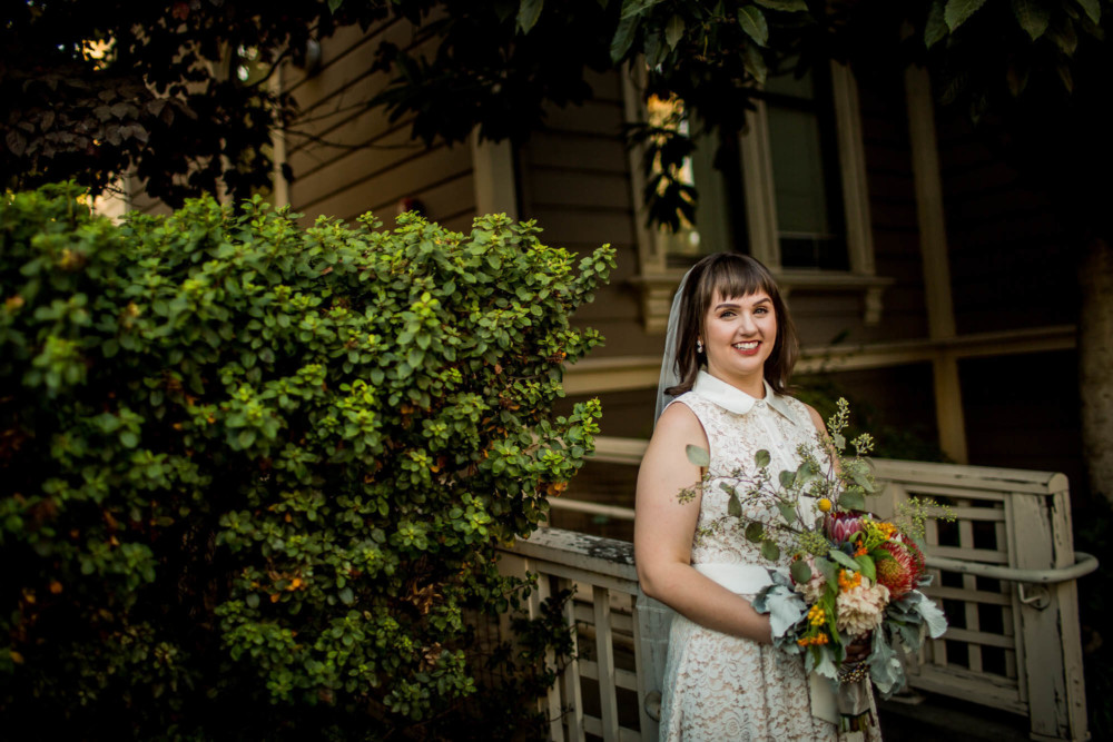 Portrait of a bride at Preservation Park in Oakland