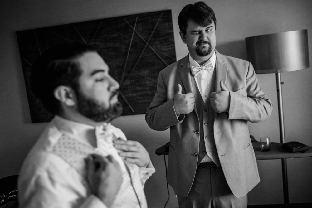 Thumbs up from a groomsman