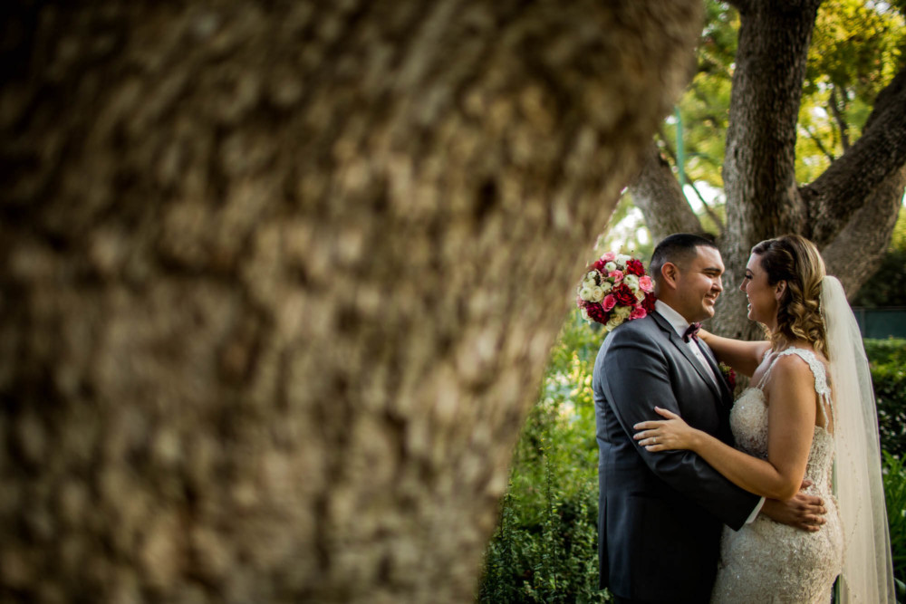 Portrait of bride and groom at Sunnyside events after their wedding