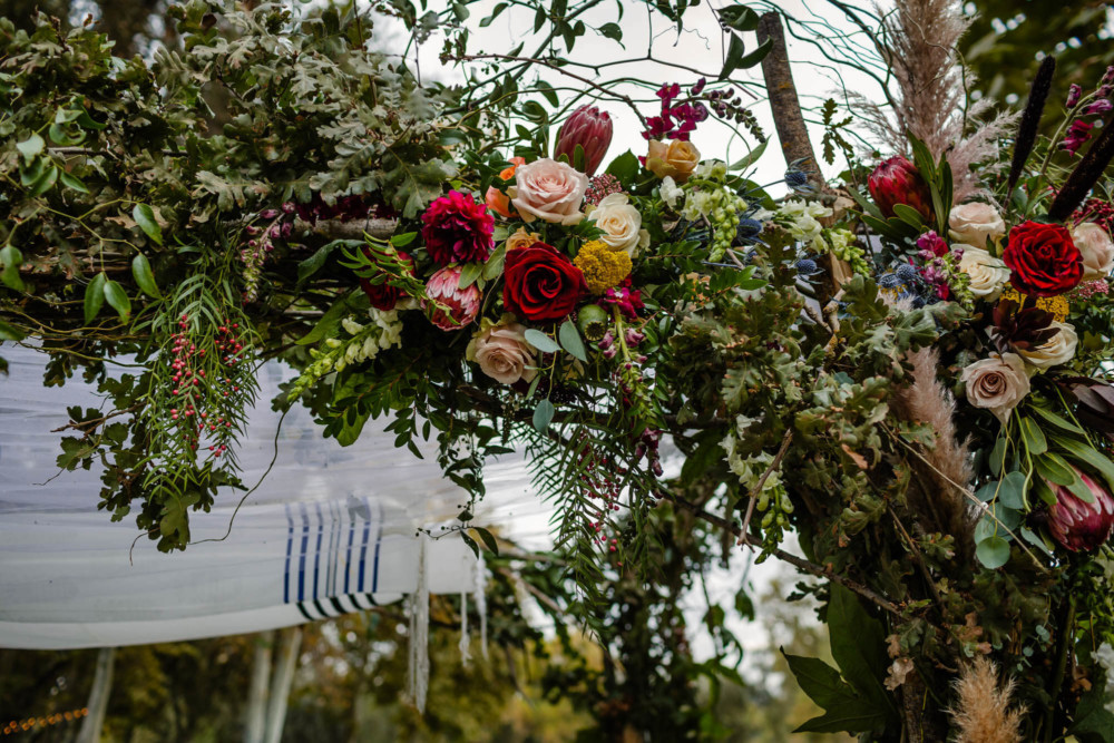 Detail of flowers decorating the chuppah