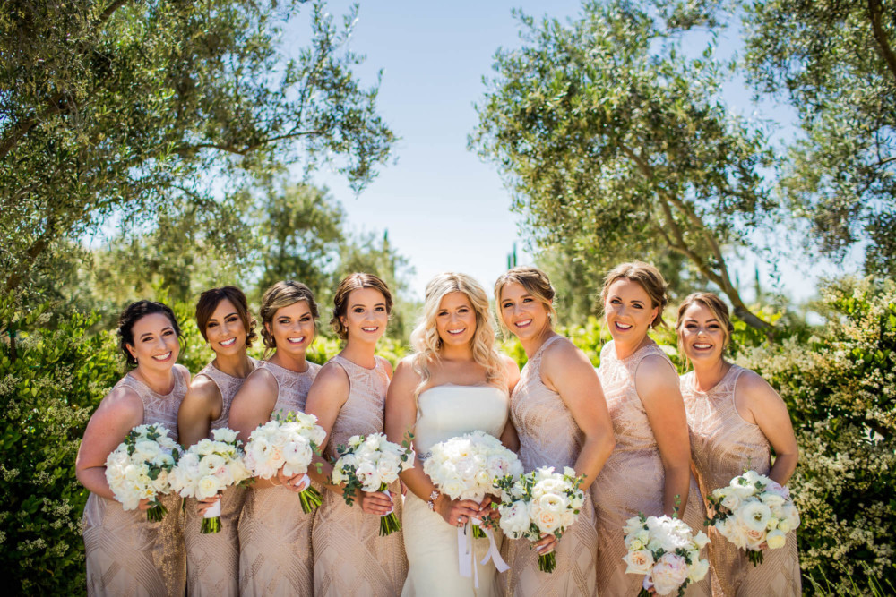 Portrait of the bride and her bridesmaids