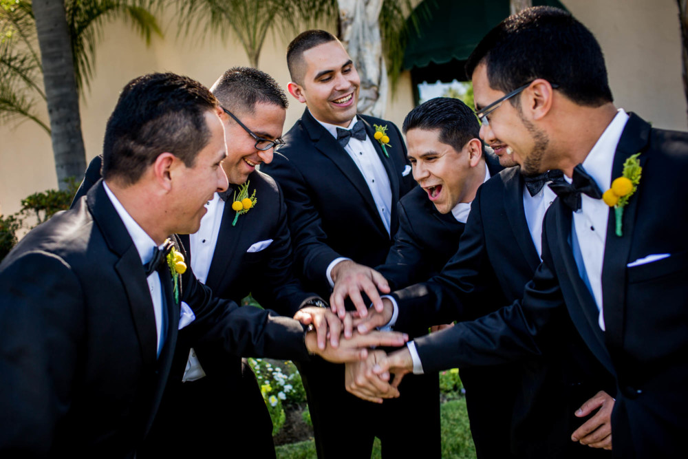 Groom and his groomsmen do a sports chant thing