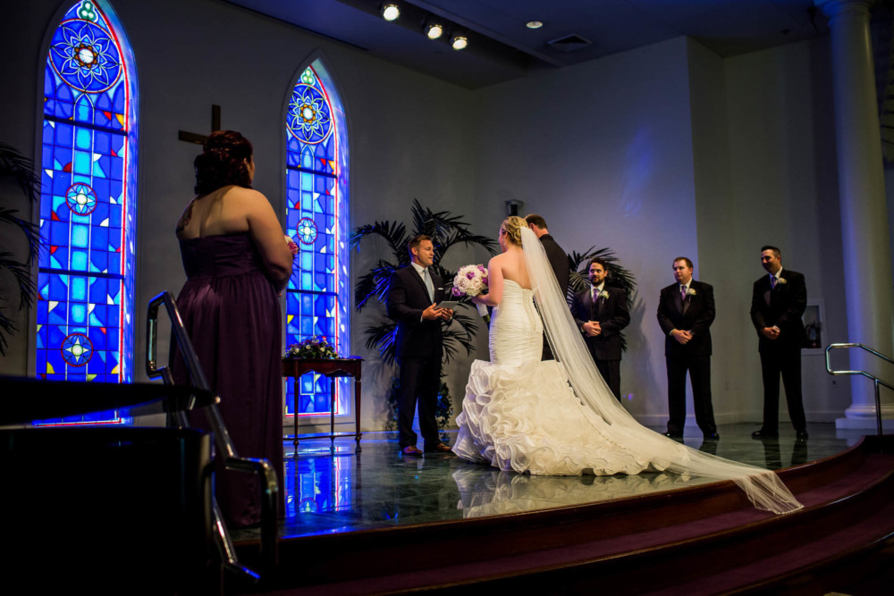 Bride and groom on the church altar