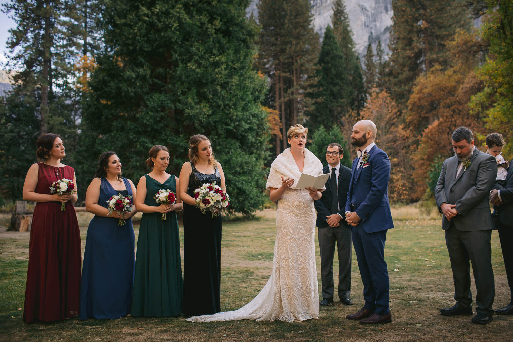 Bride reads her vows at her Yosemite wedding