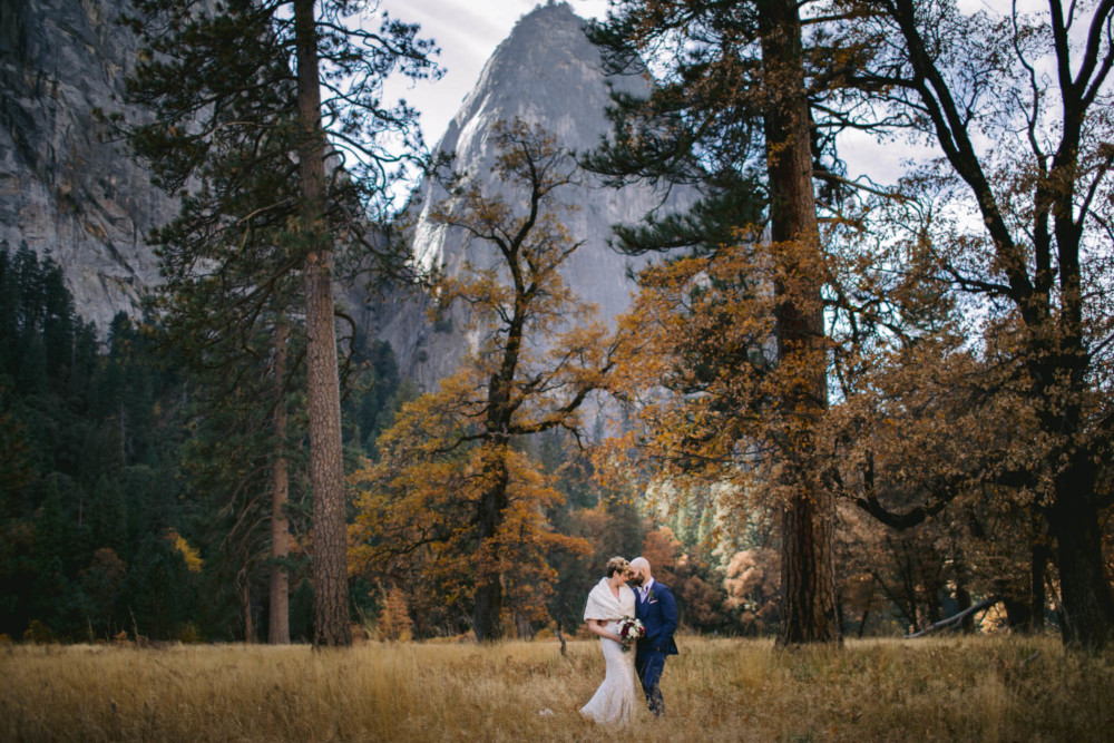 Bride and Groom portrait in El Capitan Meadow in Yosemite National Park