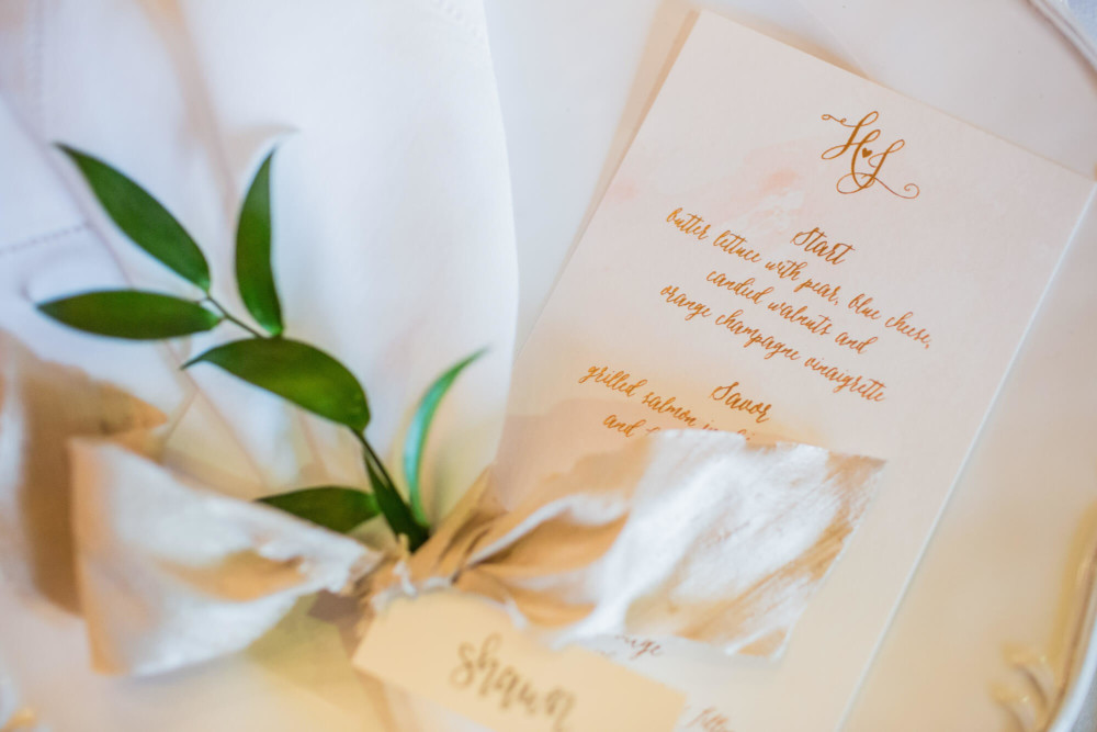 Detail image of the menu card at the wedding reception